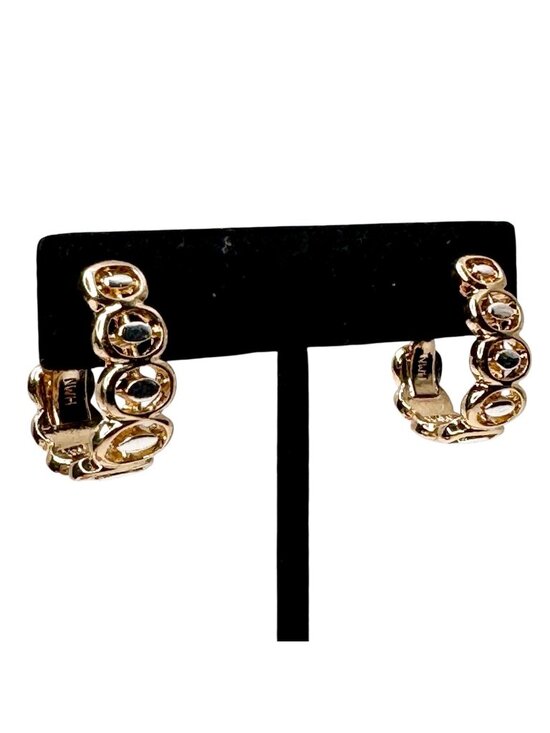 Napier Jewelry - Napier Earrings Open Oval Pattern Design Hoop Gold Silver Toned Clip Vintage HMN